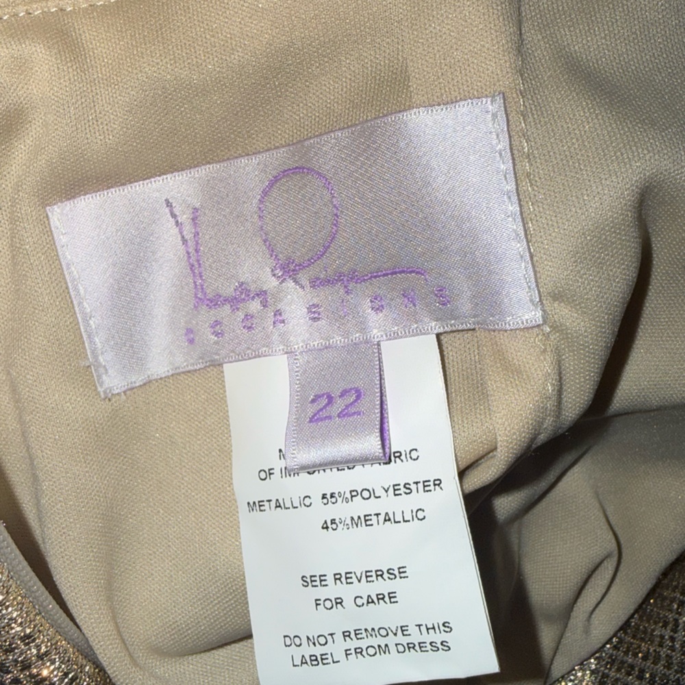 Hailey Paige Occasions Gold Cashmere V back strap ruched waist Style 5954 sz 22 - Picture 9 of 16